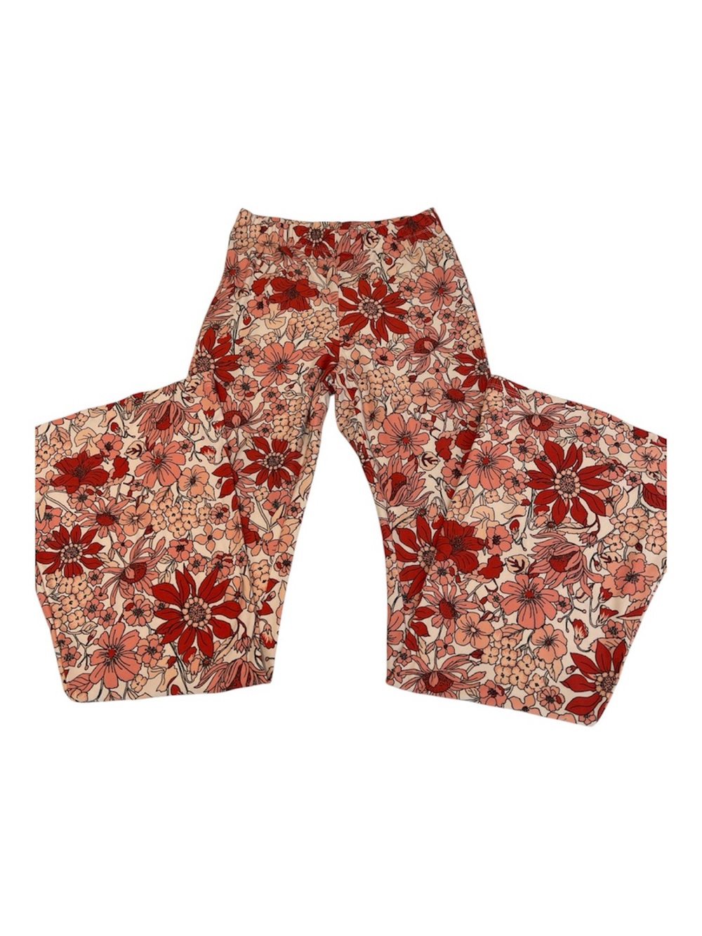 Forever 21 Size Small Floral Bell Bottom Pants in Red Peach Cream and Pink GUC
